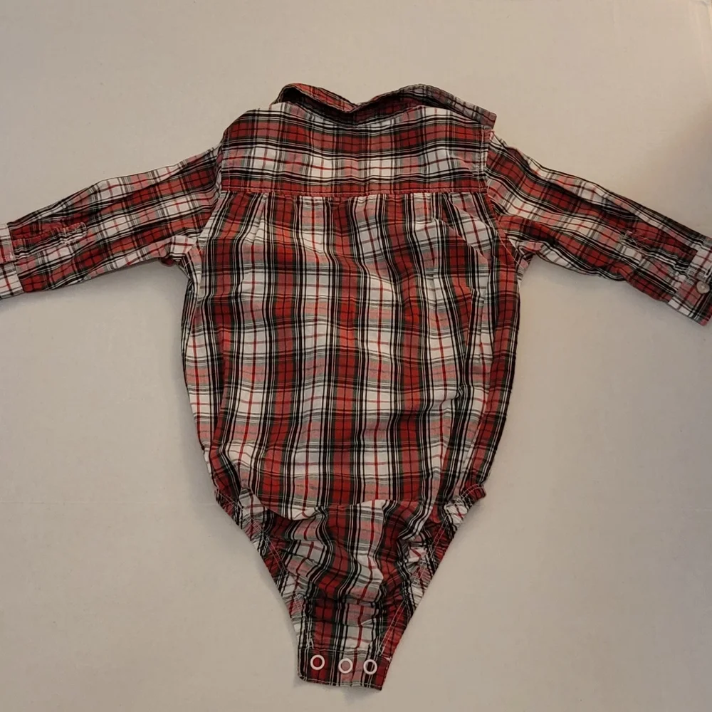 Vintage OSH KOSH BGOSH snap button down collared long sleeve onesie red plaid